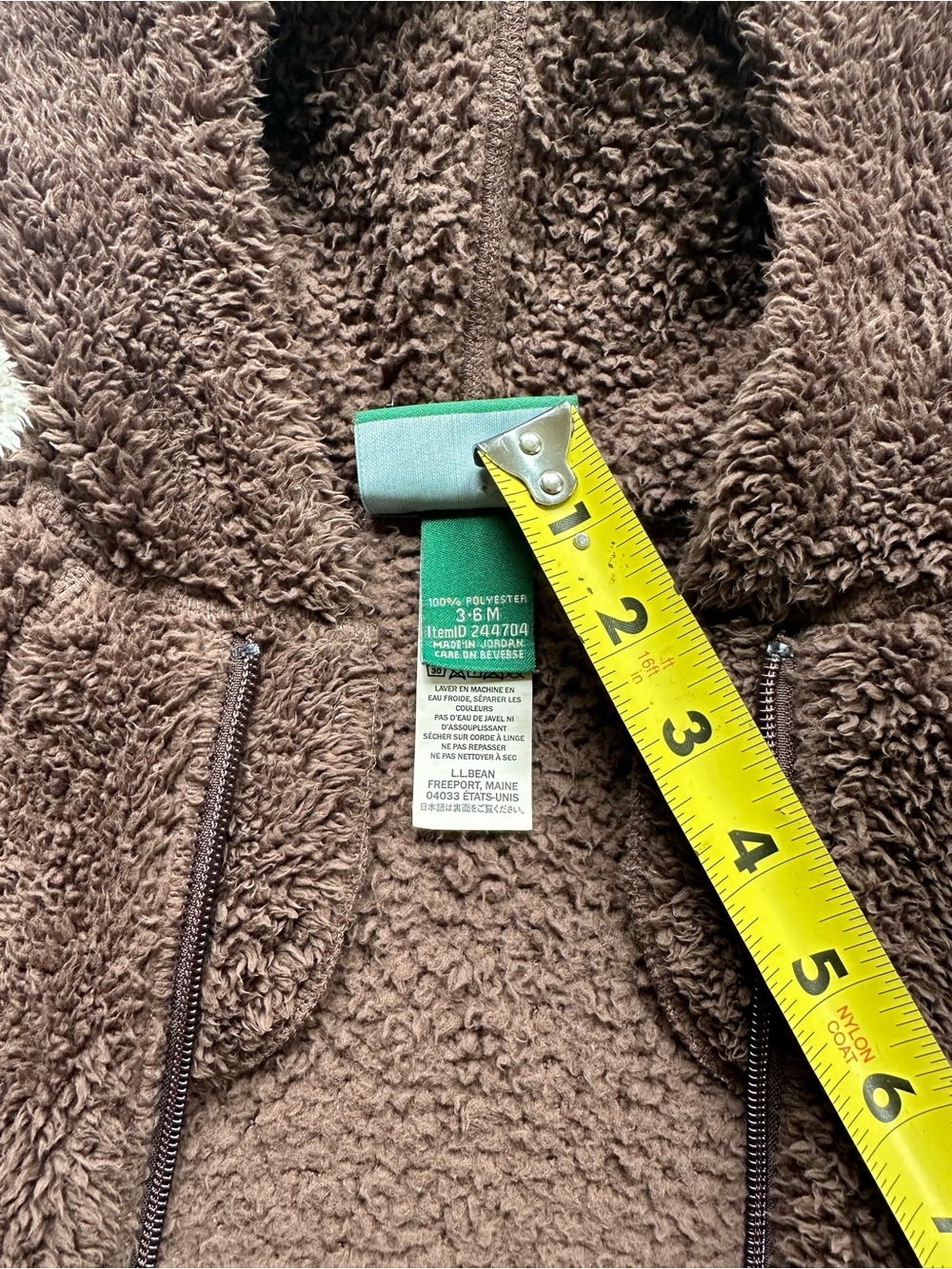 LL Bean Fleece Bunting One Piece Infant Baby 3-6 Months Zip Brown Teddy Bear - Picture 4 of 16